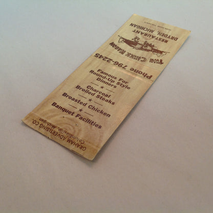 Vintage Matchbook Cover The Chuck Wagon Restaurant Dryden Michigan Round Up Style MI