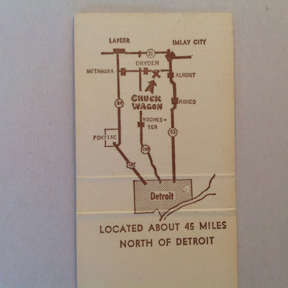 Vintage Matchbook Cover The Chuck Wagon Restaurant Dryden Michigan Round Up Style MI