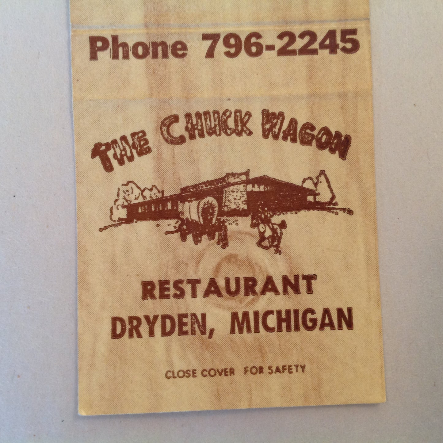 Vintage Matchbook Cover The Chuck Wagon Restaurant Dryden Michigan Round Up Style MI