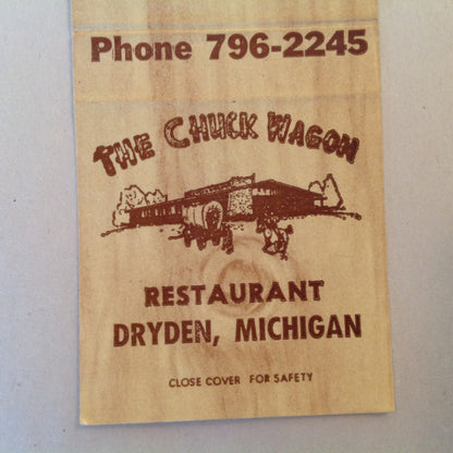 Vintage Matchbook Cover The Chuck Wagon Restaurant Dryden Michigan Round Up Style MI