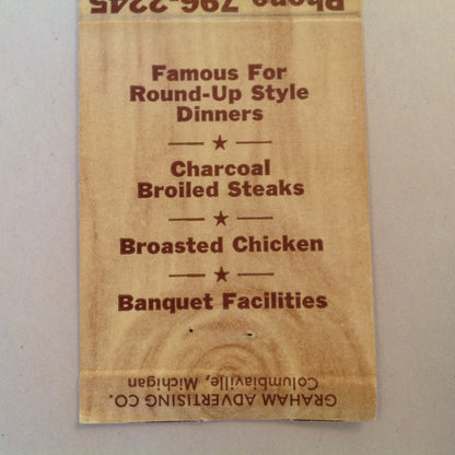 Vintage Matchbook Cover The Chuck Wagon Restaurant Dryden Michigan Round Up Style MI