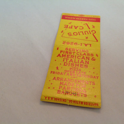 Vintage Matchbook Cover Giulio's Cafe First-Class Italian American Dishes Detroit MI