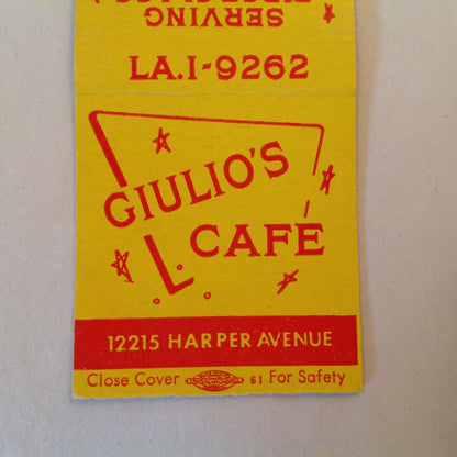 Vintage Matchbook Cover Giulio's Cafe First-Class Italian American Dishes Detroit MI