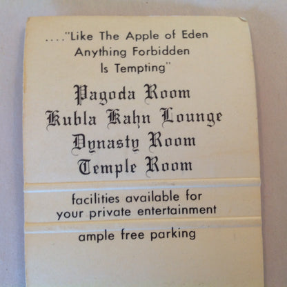Vintage Matchbook Cover Henry Yee's Forbidden City Pagoda Kubla Kahn Dynasty Temple