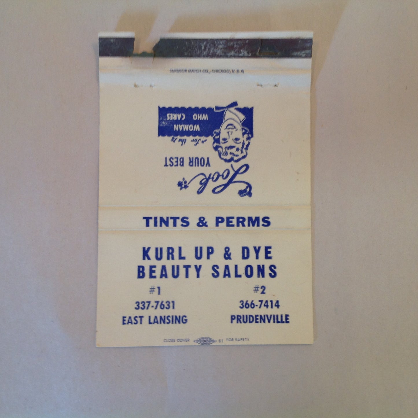 Vintage Matchbook Cover Kurl Up & Dye Beauty Salons E Lansing Prudenville Michigan