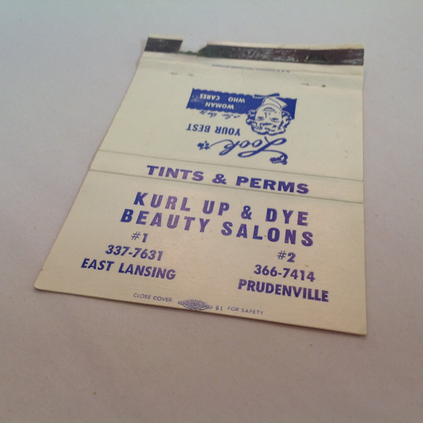 Vintage Matchbook Cover Kurl Up & Dye Beauty Salons E Lansing Prudenville Michigan