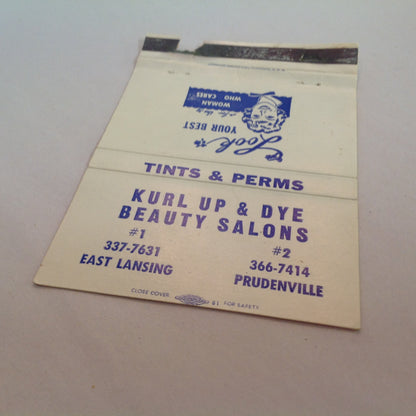 Vintage Matchbook Cover Kurl Up & Dye Beauty Salons E Lansing Prudenville Michigan
