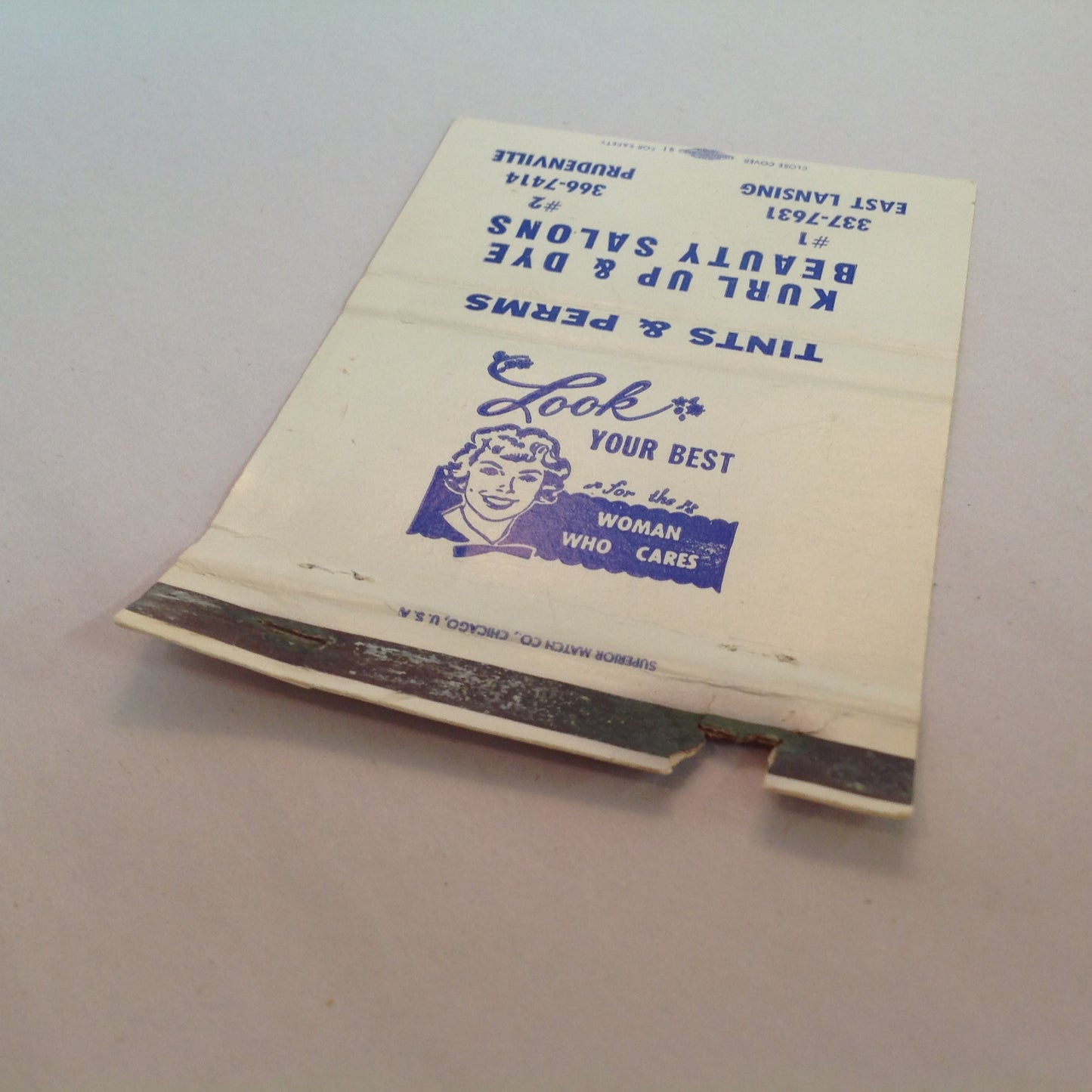 Vintage Matchbook Cover Kurl Up & Dye Beauty Salons E Lansing Prudenville Michigan