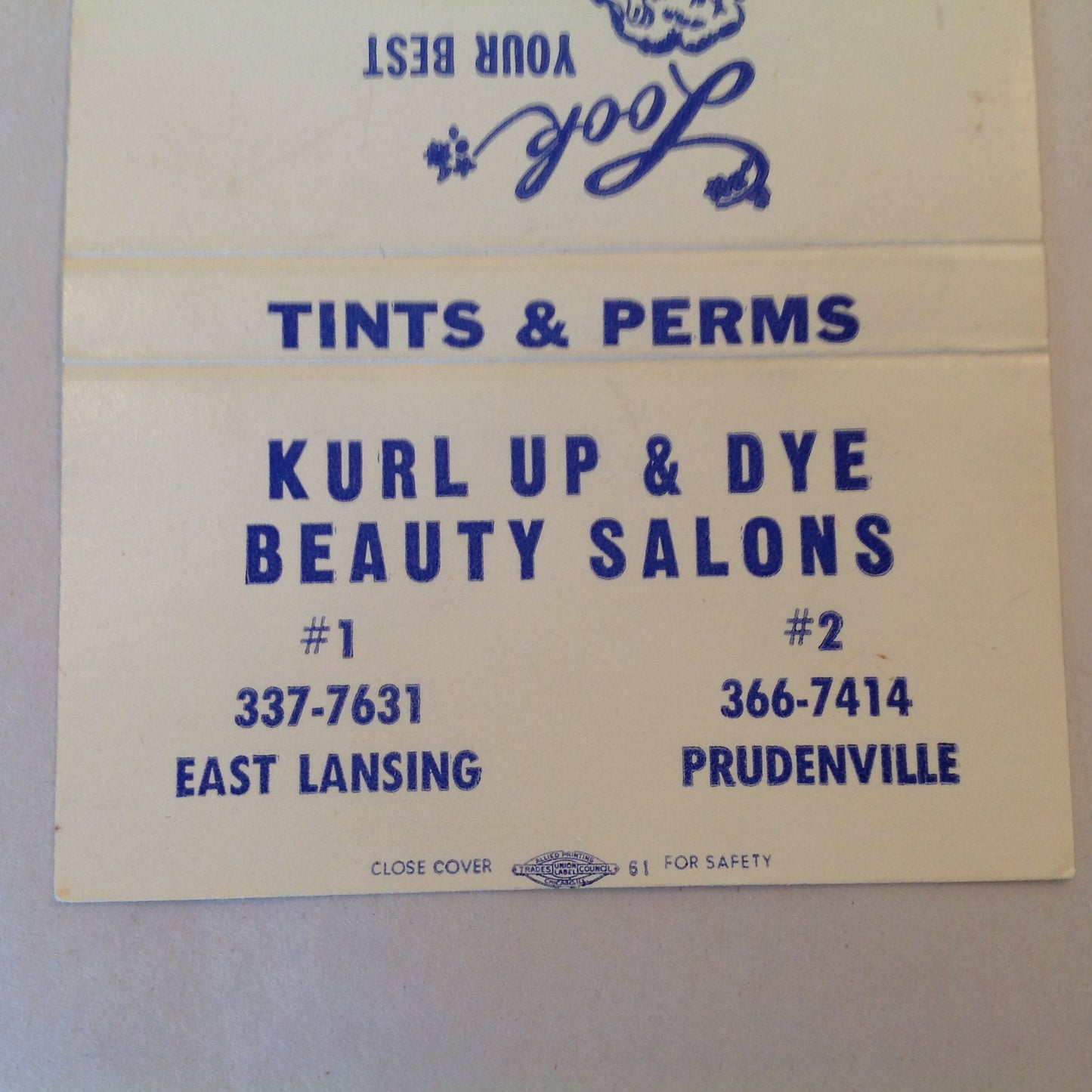 Vintage Matchbook Cover Kurl Up & Dye Beauty Salons E Lansing Prudenville Michigan