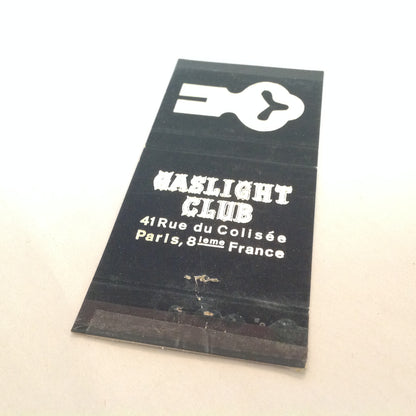 Vintage Matchbook Cover Gaslight Club Rue de Colisee Paris France Landmark Bar