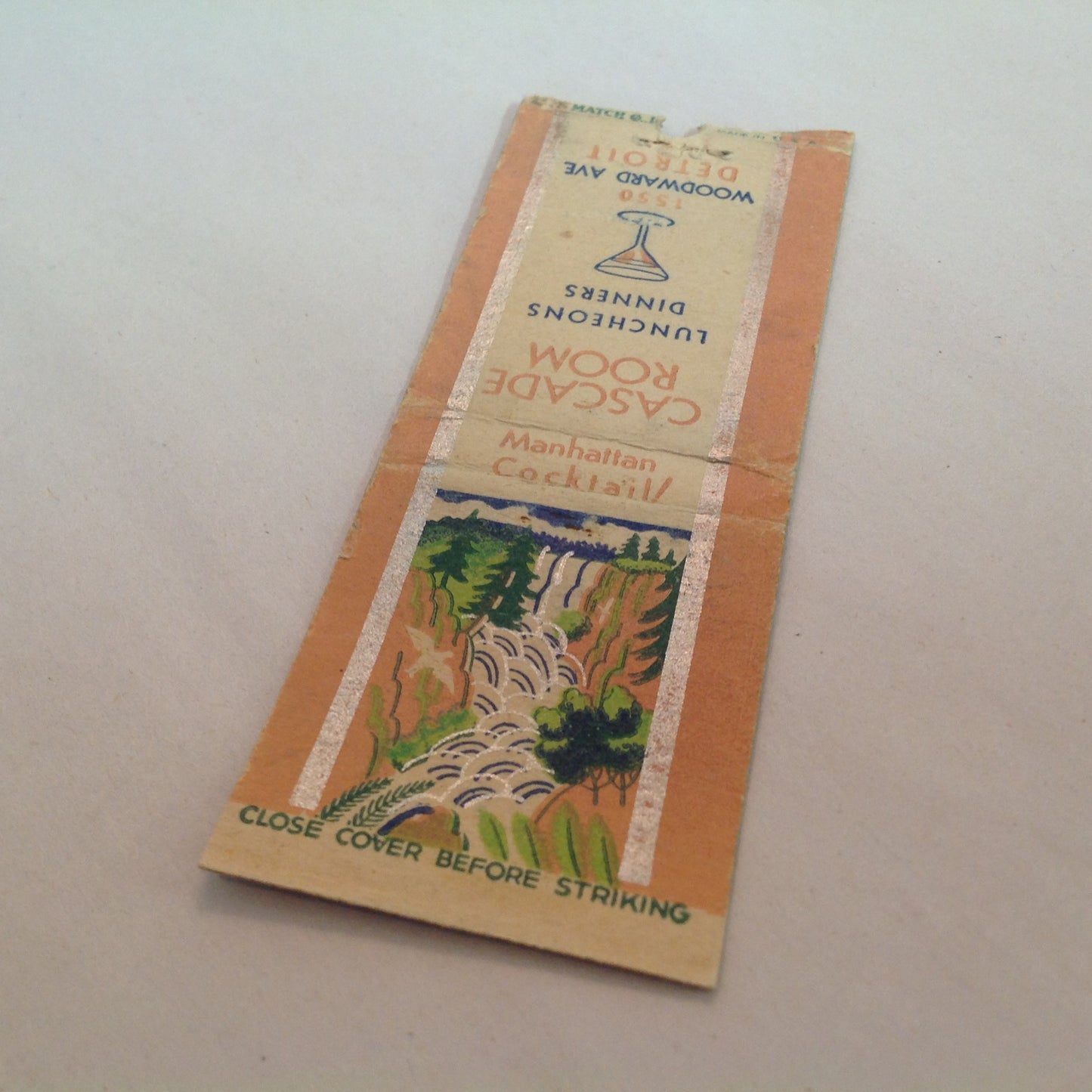 Vintage Matchbook Cover Cascade Room Luncheons Dinners Cocktails Woodward Detroit MI