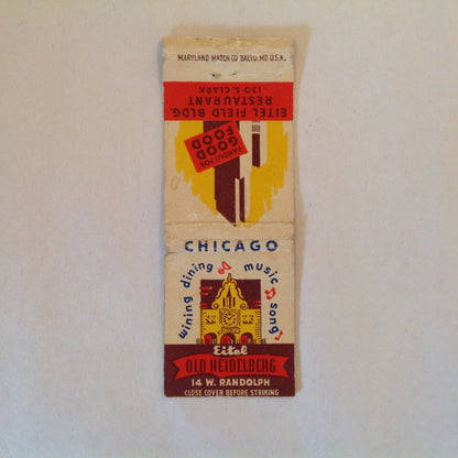 Vintage Matchbook Cover Eitel Old Heidelberg Field Bldg Restaurant Chicago Clark IL