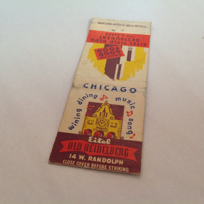 Vintage Matchbook Cover Eitel Old Heidelberg Field Bldg Restaurant Chicago Clark IL
