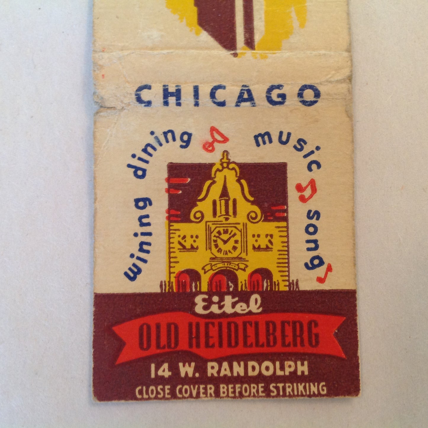 Vintage Matchbook Cover Eitel Old Heidelberg Field Bldg Restaurant Chicago Clark IL