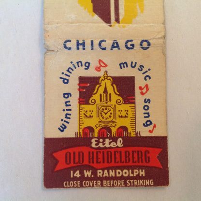 Vintage Matchbook Cover Eitel Old Heidelberg Field Bldg Restaurant Chicago Clark IL
