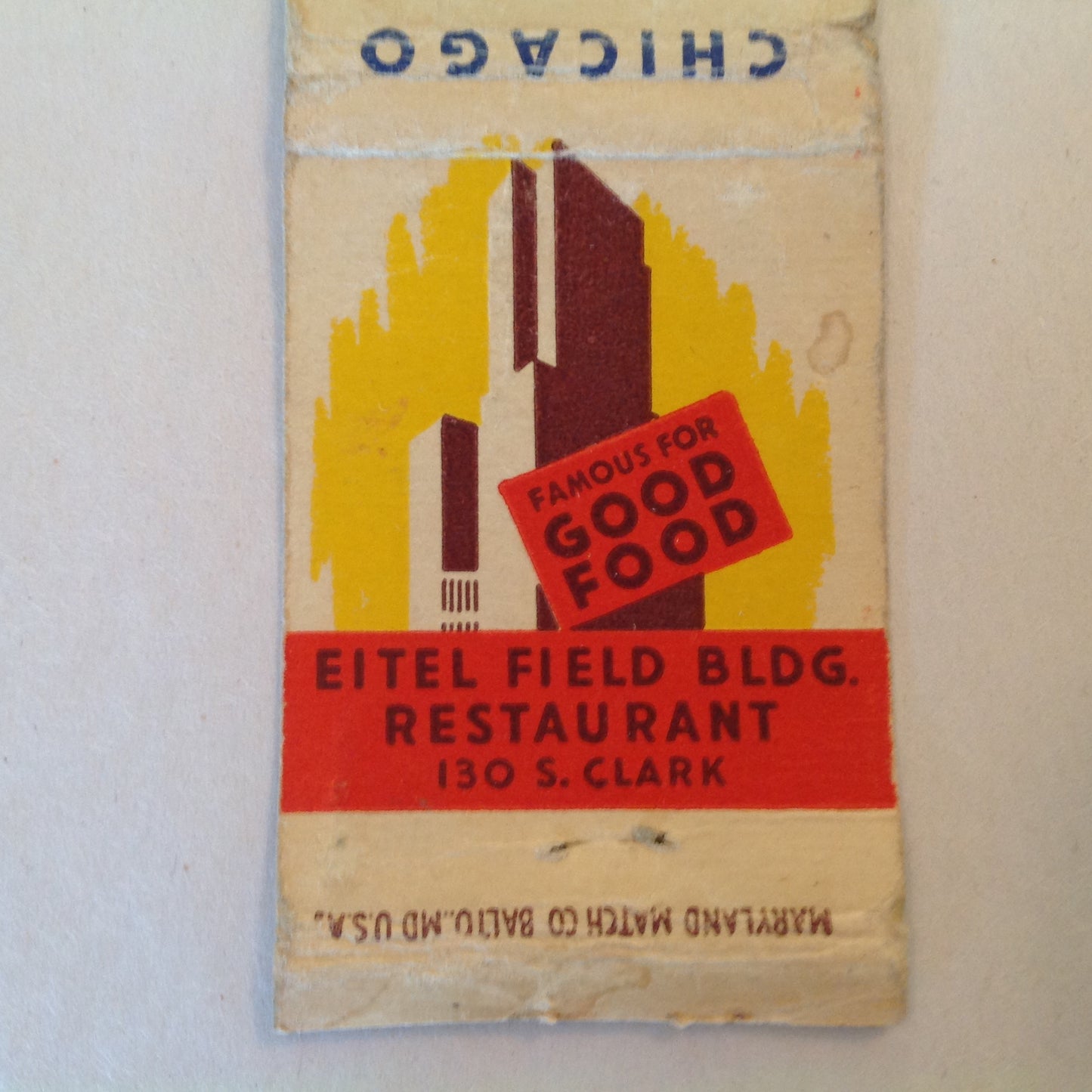 Vintage Matchbook Cover Eitel Old Heidelberg Field Bldg Restaurant Chicago Clark IL