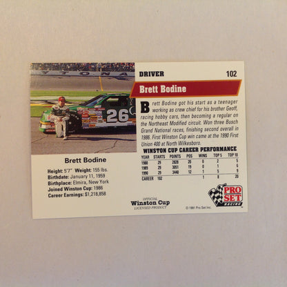 Vintage 1991 Pro Set Racing Signed Card Brett Bodine Cap NASCAR Autographed