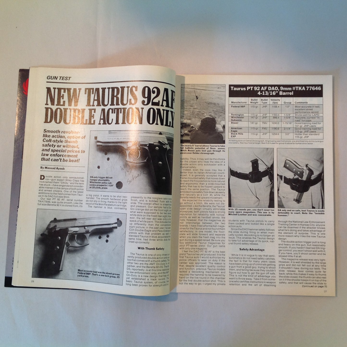 Vintage Winter 1991 Guns & Weapons For Law Enforcement Magazine New Taurus 92AF DAO 9mm Undercover Carry Gun Tests