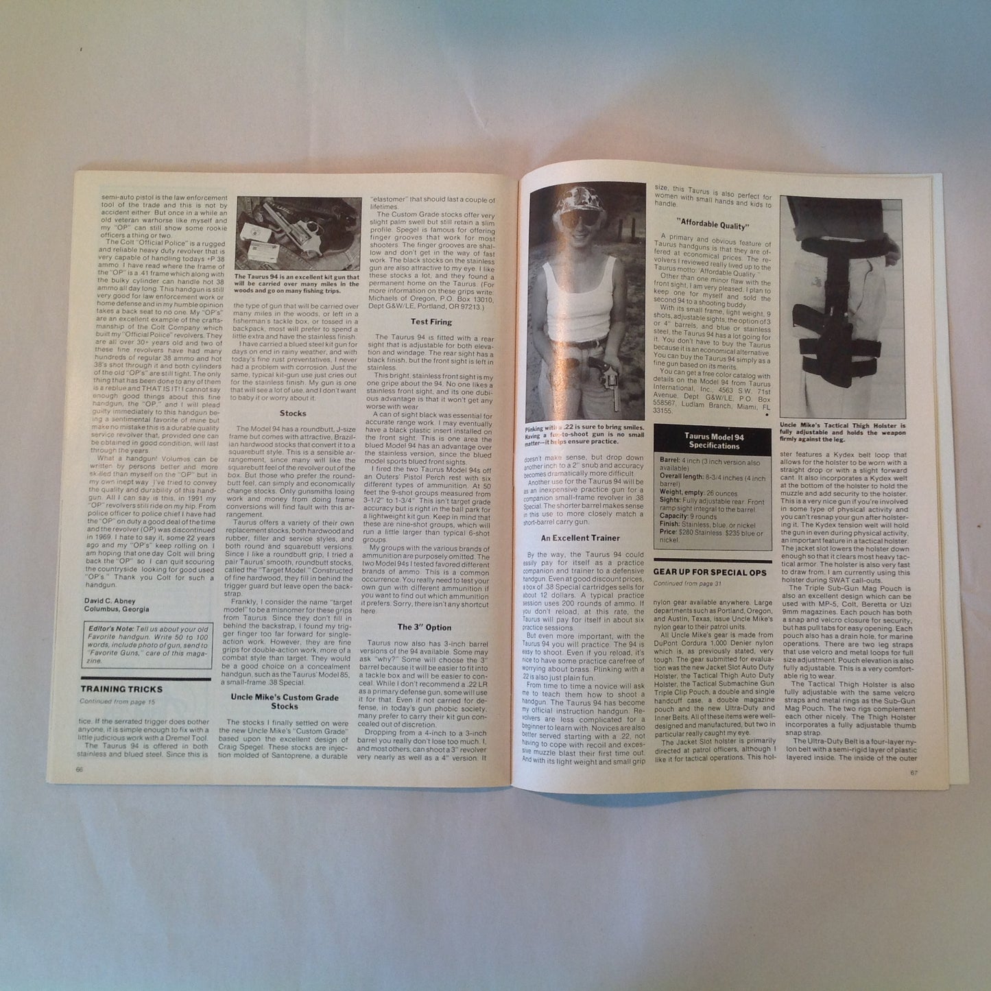 Vintage Winter 1991 Guns & Weapons For Law Enforcement Magazine New Taurus 92AF DAO 9mm Undercover Carry Gun Tests