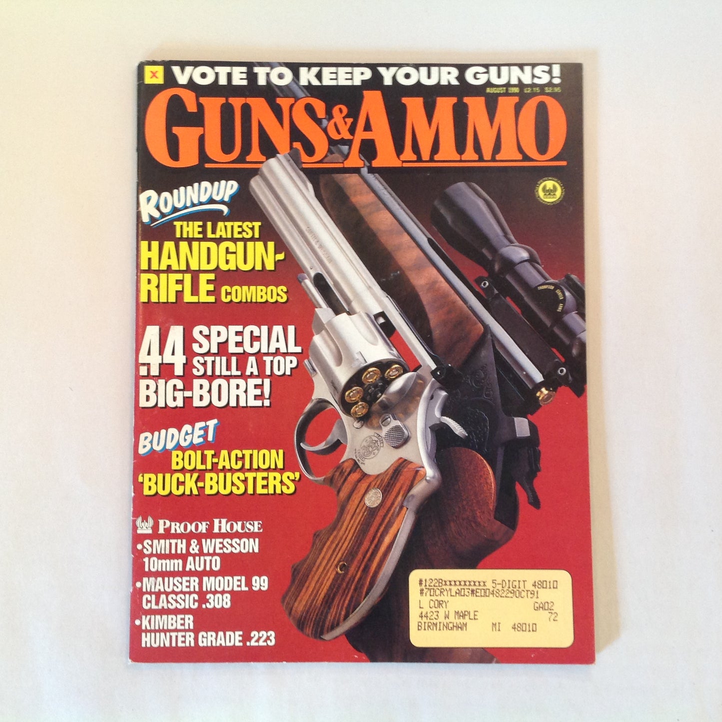 Vintage Aug 1990 Guns & Ammo Handgun-Rifle Combos .44 Special Budget Bolt-Action Buck-Busters