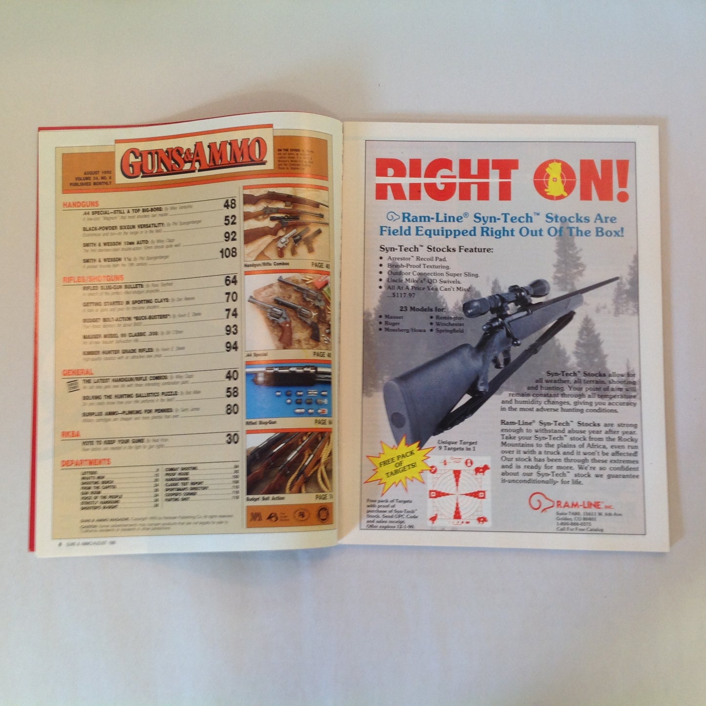 Vintage Aug 1990 Guns & Ammo Handgun-Rifle Combos .44 Special Budget Bolt-Action Buck-Busters