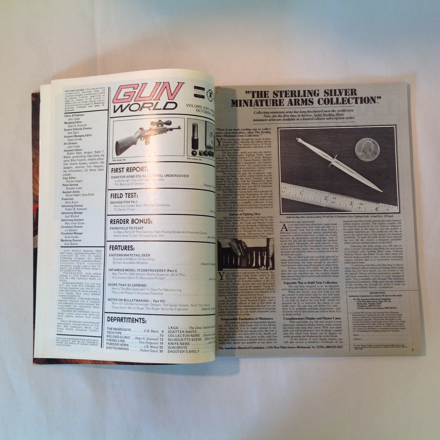Vintage Oct 1981 Gun World Magazine Collector Guns GI Carbine Savage/Fox 12-GA Autoloader