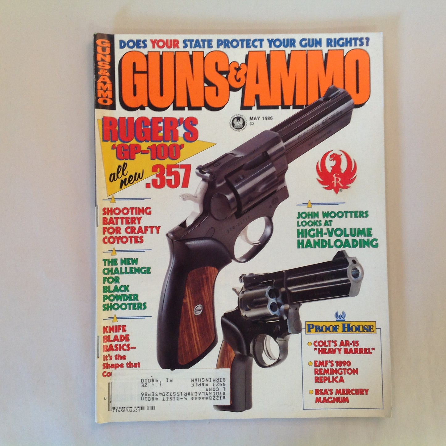 Vintage May 1986 Guns & Ammo Magazine Ruger's GP-100 Black Powder Shooters High-Volume Handloading