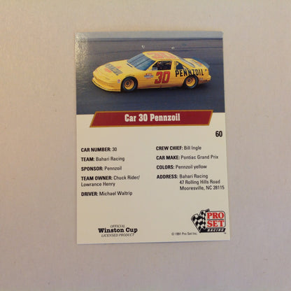 Vtg 1991 Pro Set Racing Signed Card Michael Waltrip Car 30 NASCAR Autographed