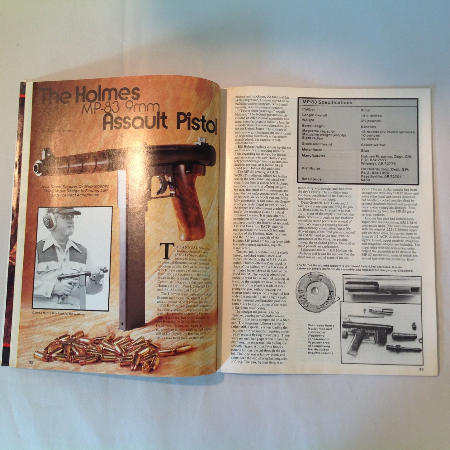 Vintage Jun 1985 Gun World Magazine Holmes Firearms 9mm Assault Pistol