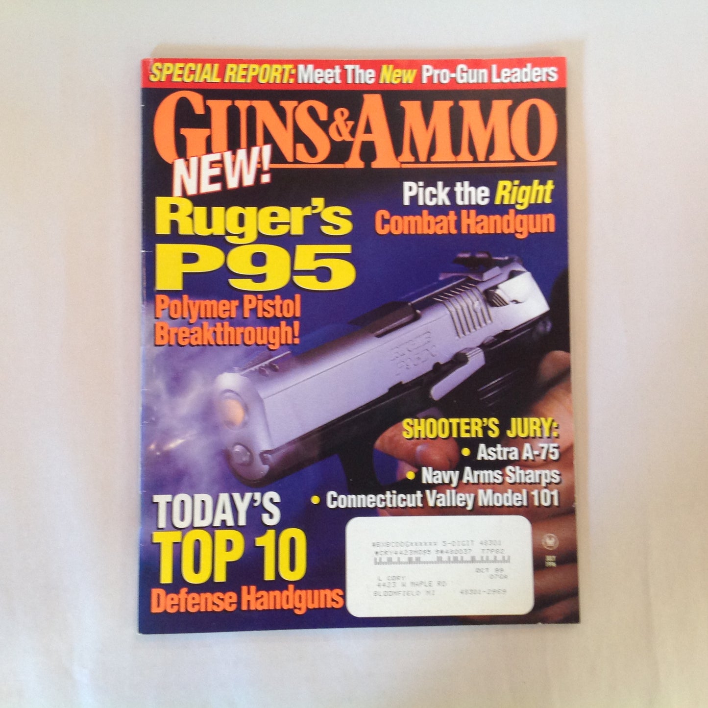Vintage Jul 1996 Guns & Ammo Magazine Ruger's P95 Polymer Pistol Pick the Right Combat Handgun