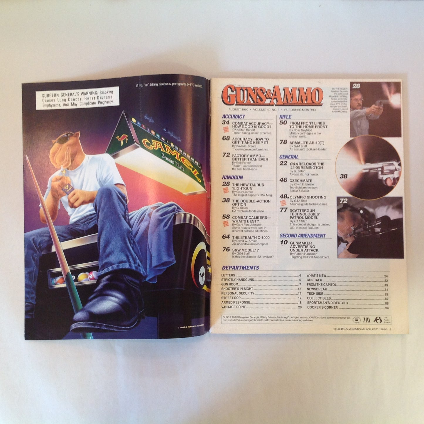 Vintage Aug 1996 Guns & Ammo Magazine 8-Shooter .357 Magnum Olympic Shooting Special Accuracy Issue
