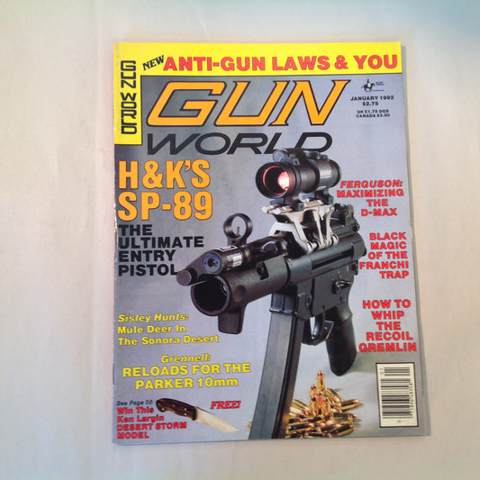 Vintage Jan 1992 Gun World Magazine H&K's SP-89 Ferguson D-Max Franchi Trap Mule Deer in the Sonora Desert