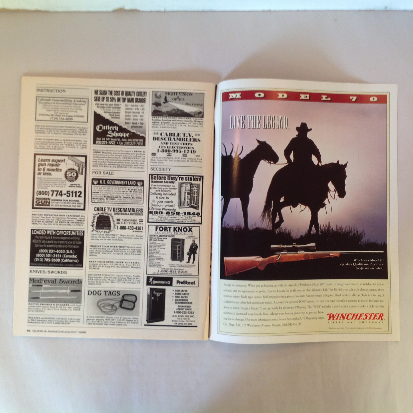 Vintage Aug 1996 Guns & Ammo Magazine 8-Shooter .357 Magnum Olympic Shooting Special Accuracy Issue