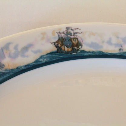 Vintage Detroit Yacht Club Restaurant Ware Sailing Galleon Ship Pattern Platter Oval Dish