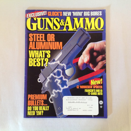 Vintage Apr 1997 Guns & Ammo Magazine Glock Mini Big Bores Steel or Aluminum Premium Bullets