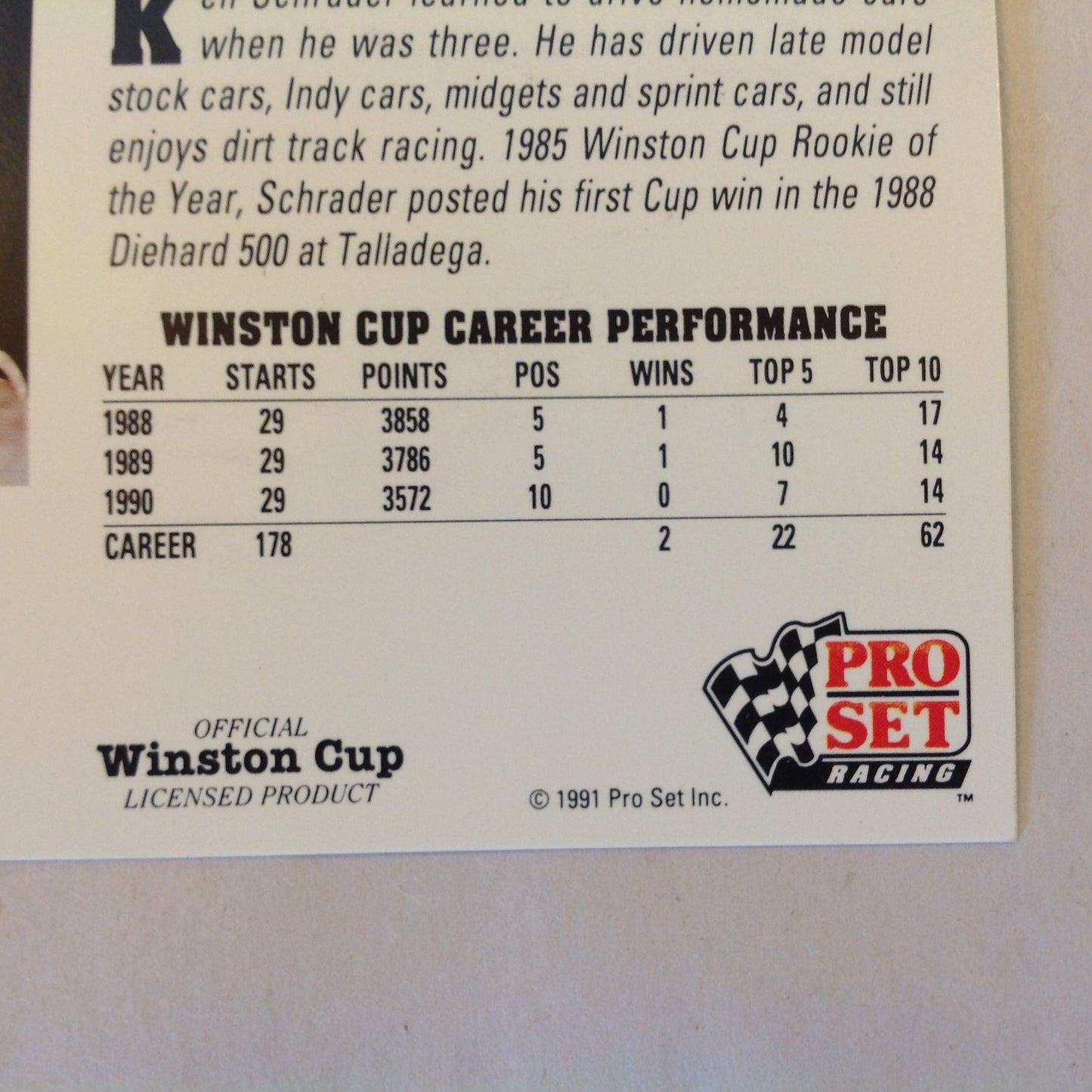 Vtg 1991 Pro Set Racing Signed Card Ken Schrader Helmet Car NASCAR Autographed