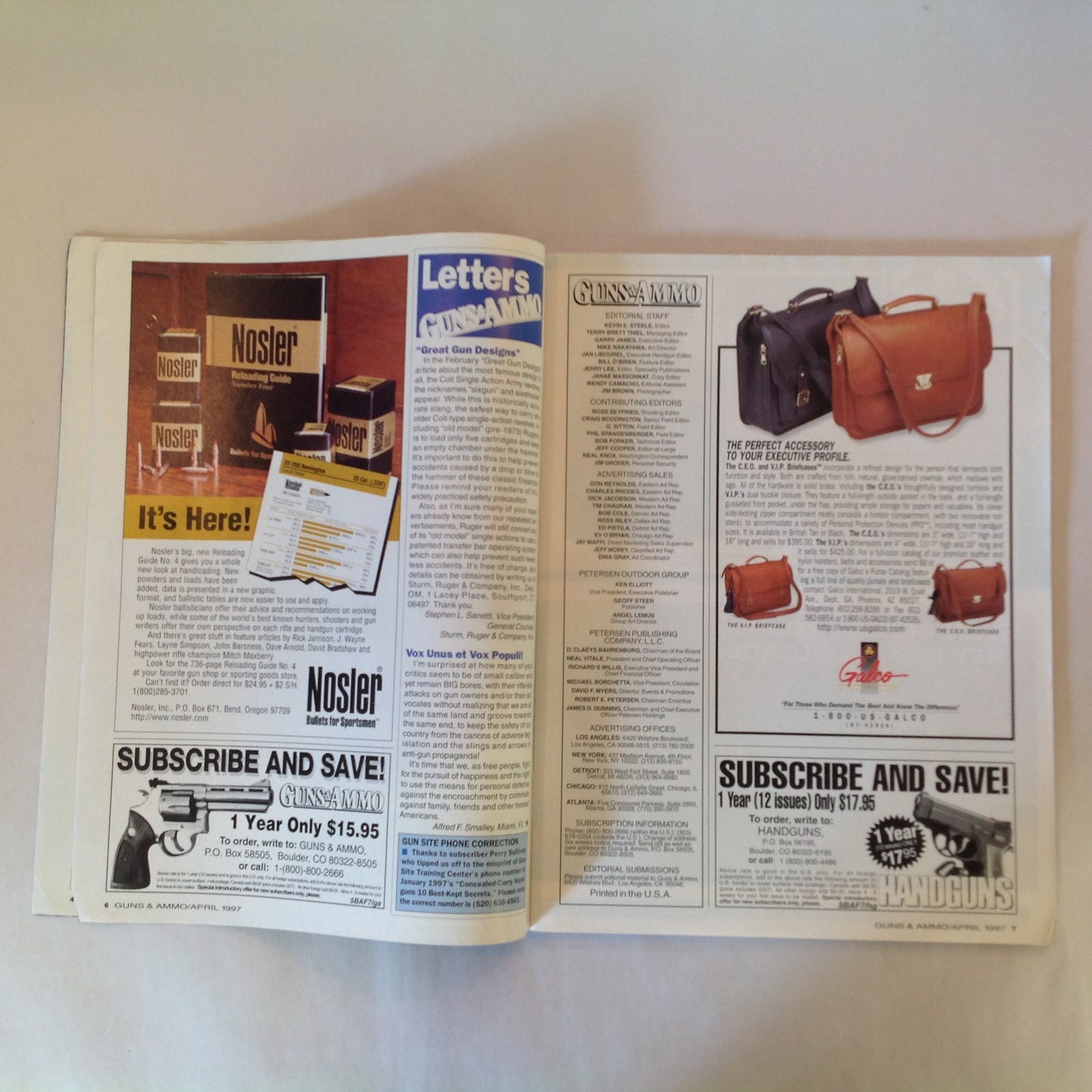 Vintage Apr 1997 Guns & Ammo Magazine Glock Mini Big Bores Steel or Aluminum Premium Bullets