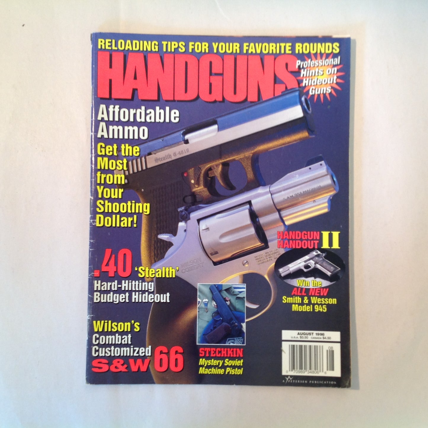 Vintage Aug 1998 Handguns Magazine Affordable Ammo .40 Stealth Combat Customized S&W 66 Stechkin