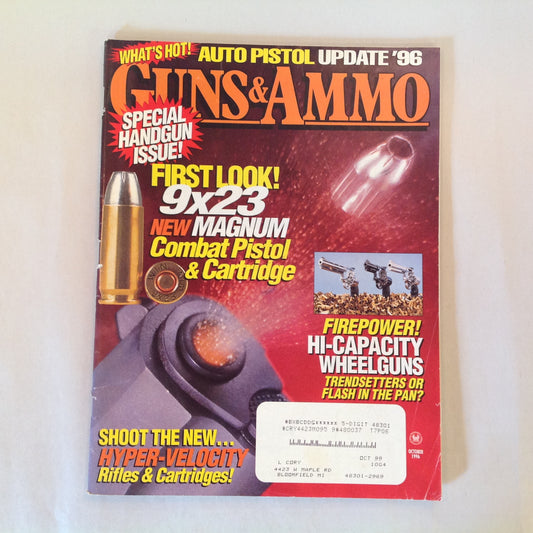 Vintage Oct 1996 Guns & Ammo Magazine Special Handgun Issue First Look 9 x 23 Magnum Combat Pistol & Cartridge