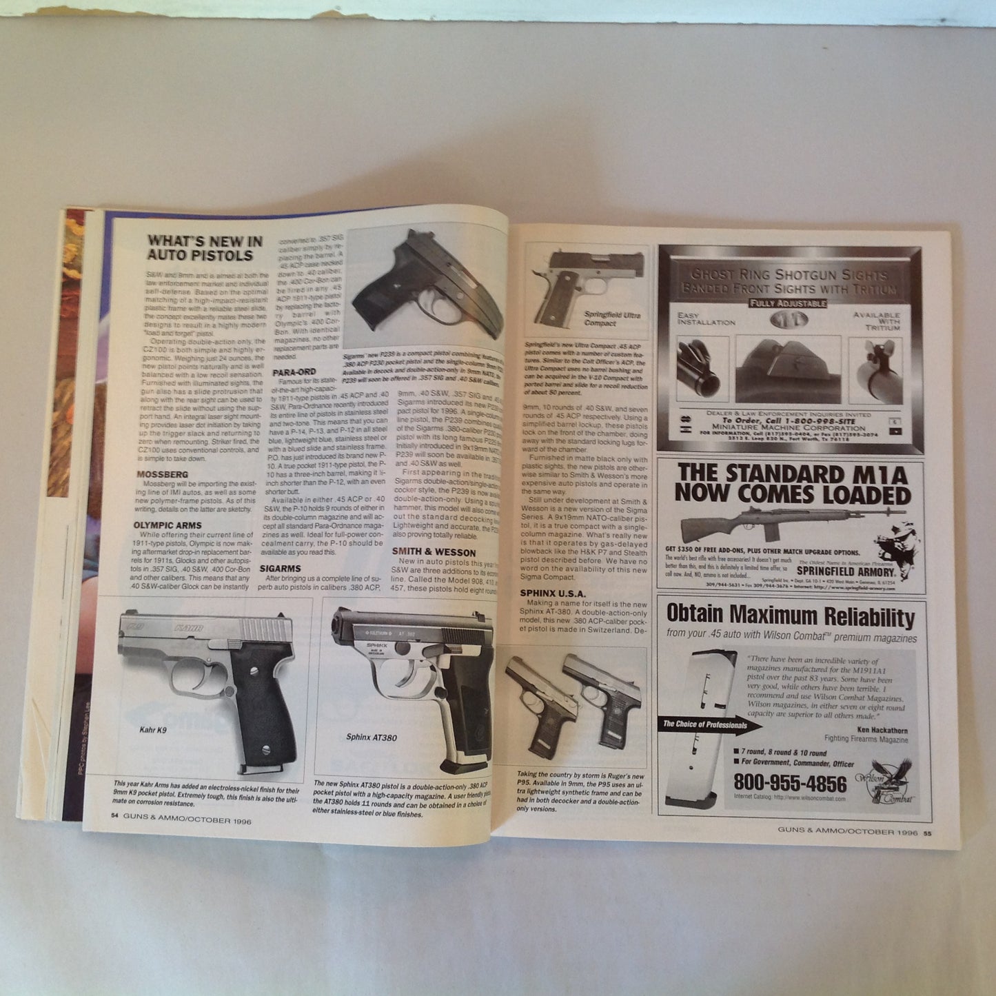 Vintage Oct 1996 Guns & Ammo Magazine Special Handgun Issue First Look 9 x 23 Magnum Combat Pistol & Cartridge