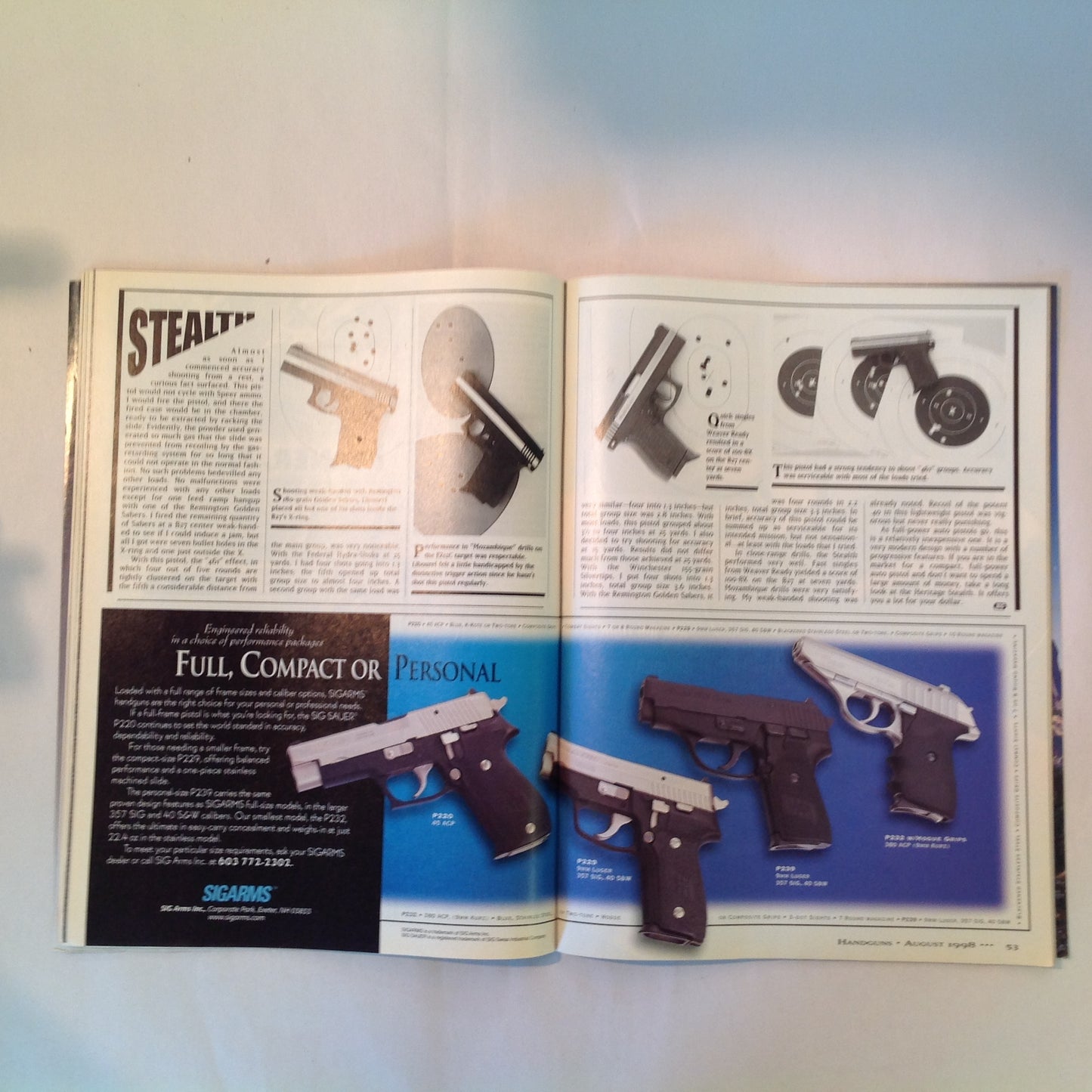 Vintage Aug 1998 Handguns Magazine Affordable Ammo .40 Stealth Combat Customized S&W 66 Stechkin