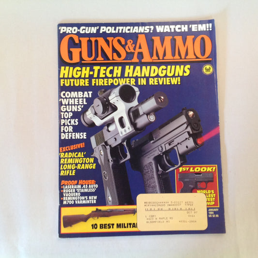 Vintage Jan 1994 Guns & Ammo Magazine High-Tech Handguns Combat Wheel Guns Remington Long-Range Rifle
