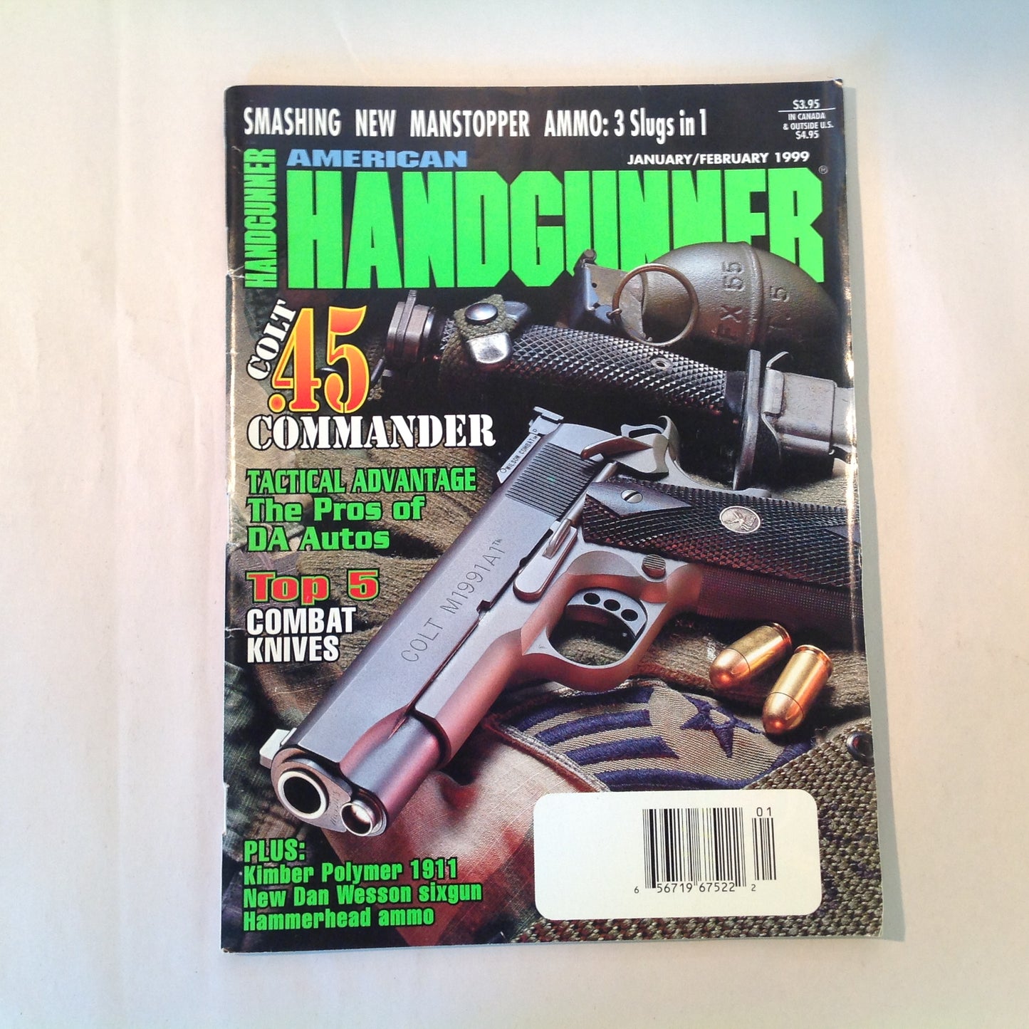 Vintage Jan/Feb 1999 American Handgunner Magazine Colt .45 Commander Top 5 Combat Knives Manstopper Ammo