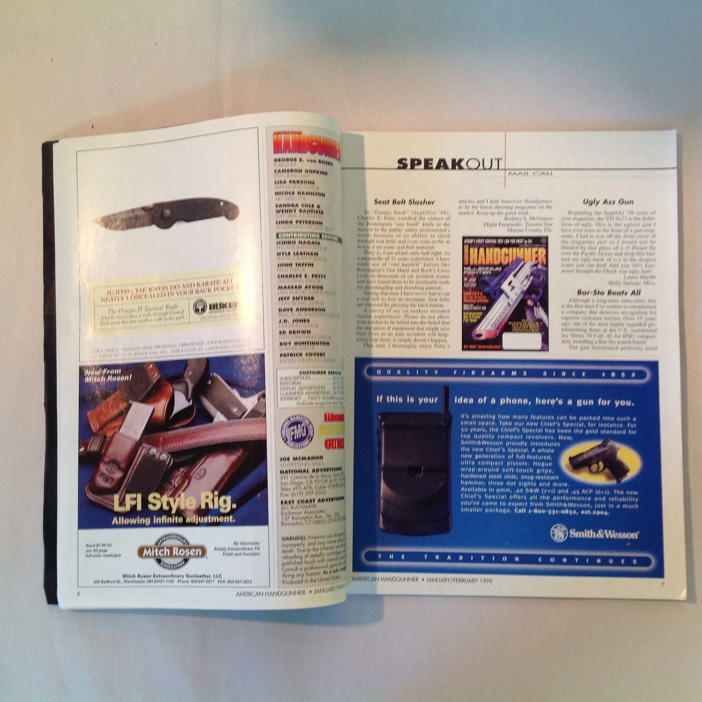 Vintage Jan/Feb 1999 American Handgunner Magazine Colt .45 Commander Top 5 Combat Knives Manstopper Ammo