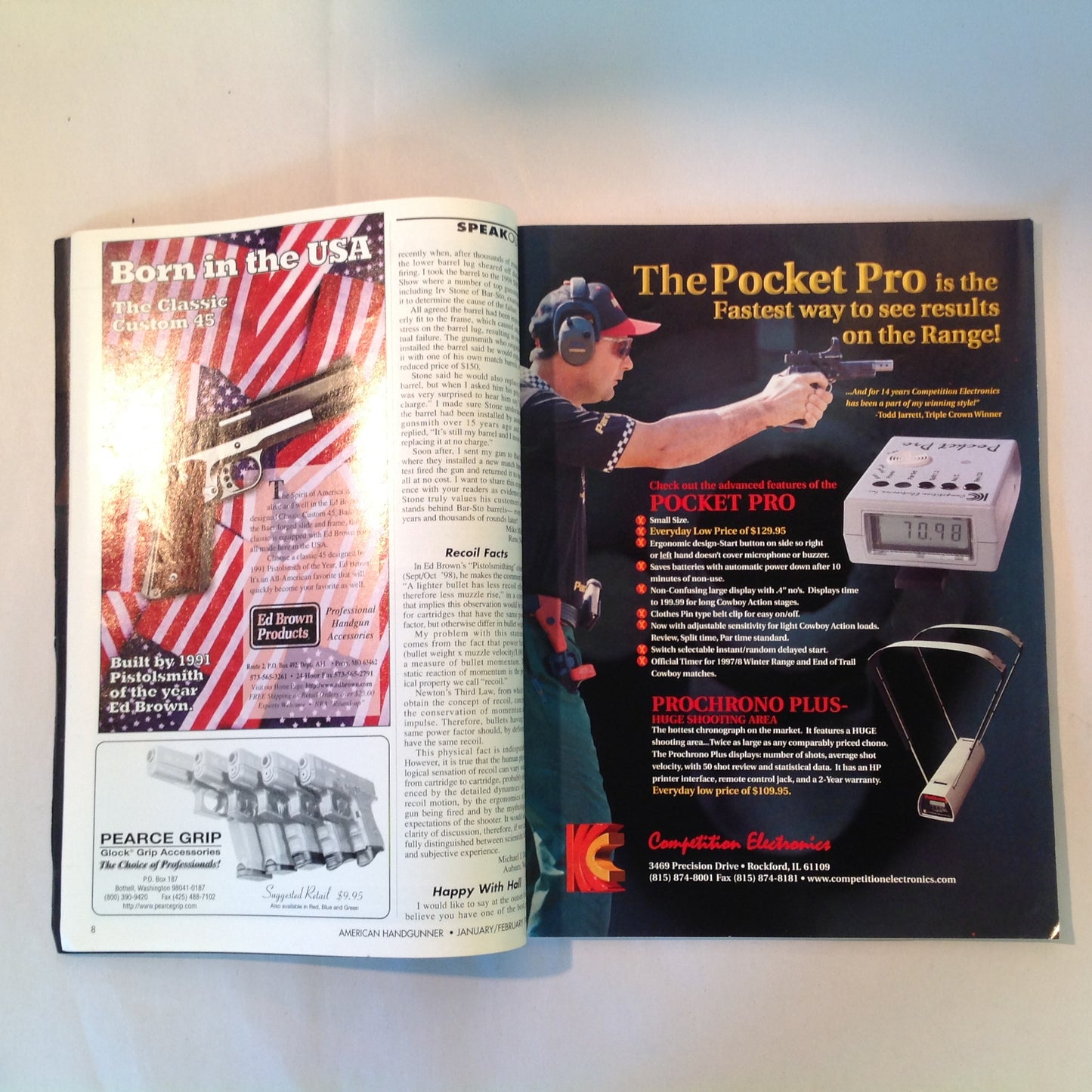 Vintage Jan/Feb 1999 American Handgunner Magazine Colt .45 Commander Top 5 Combat Knives Manstopper Ammo