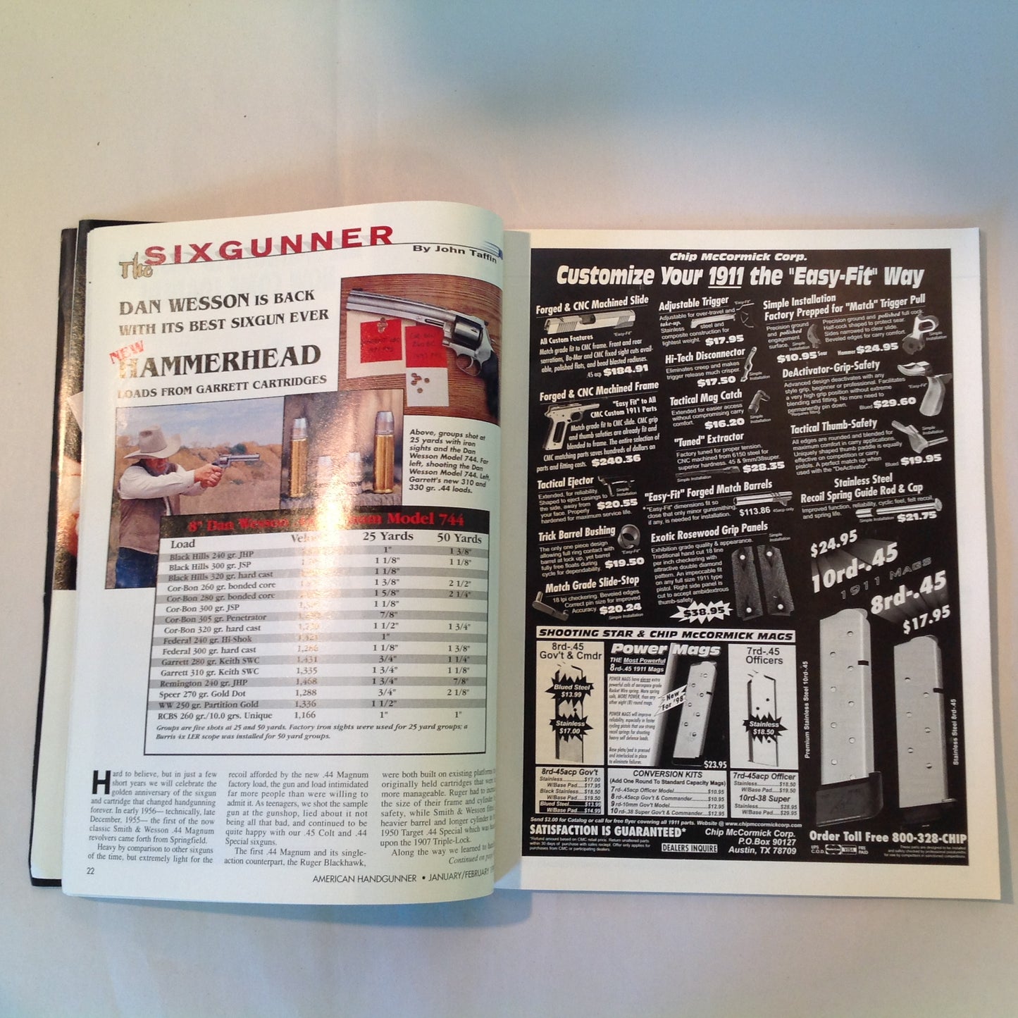 Vintage Jan/Feb 1999 American Handgunner Magazine Colt .45 Commander Top 5 Combat Knives Manstopper Ammo