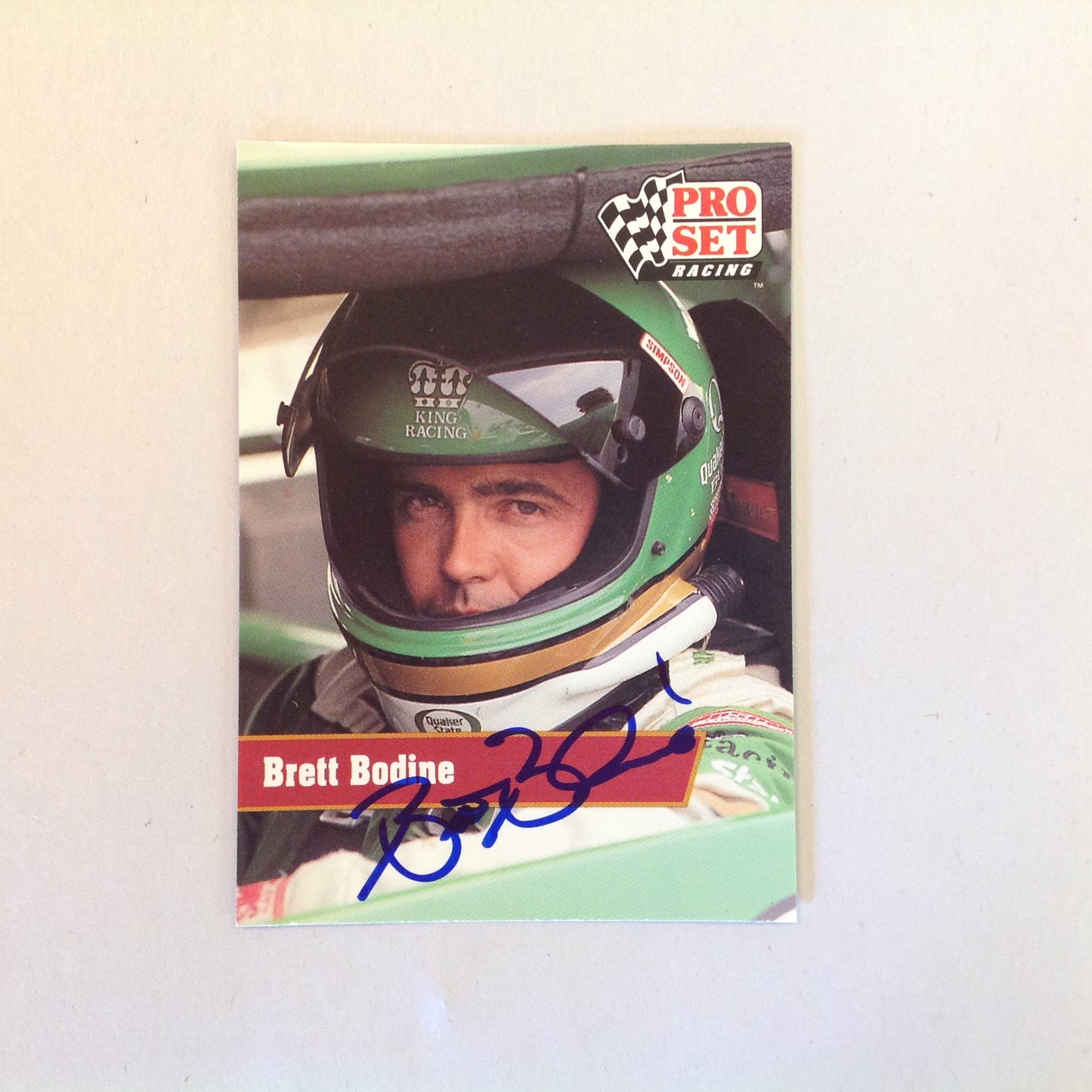 Vintage 1991 Pro Set Racing Signed Card Brett Bodine Helmet NASCAR Autographed