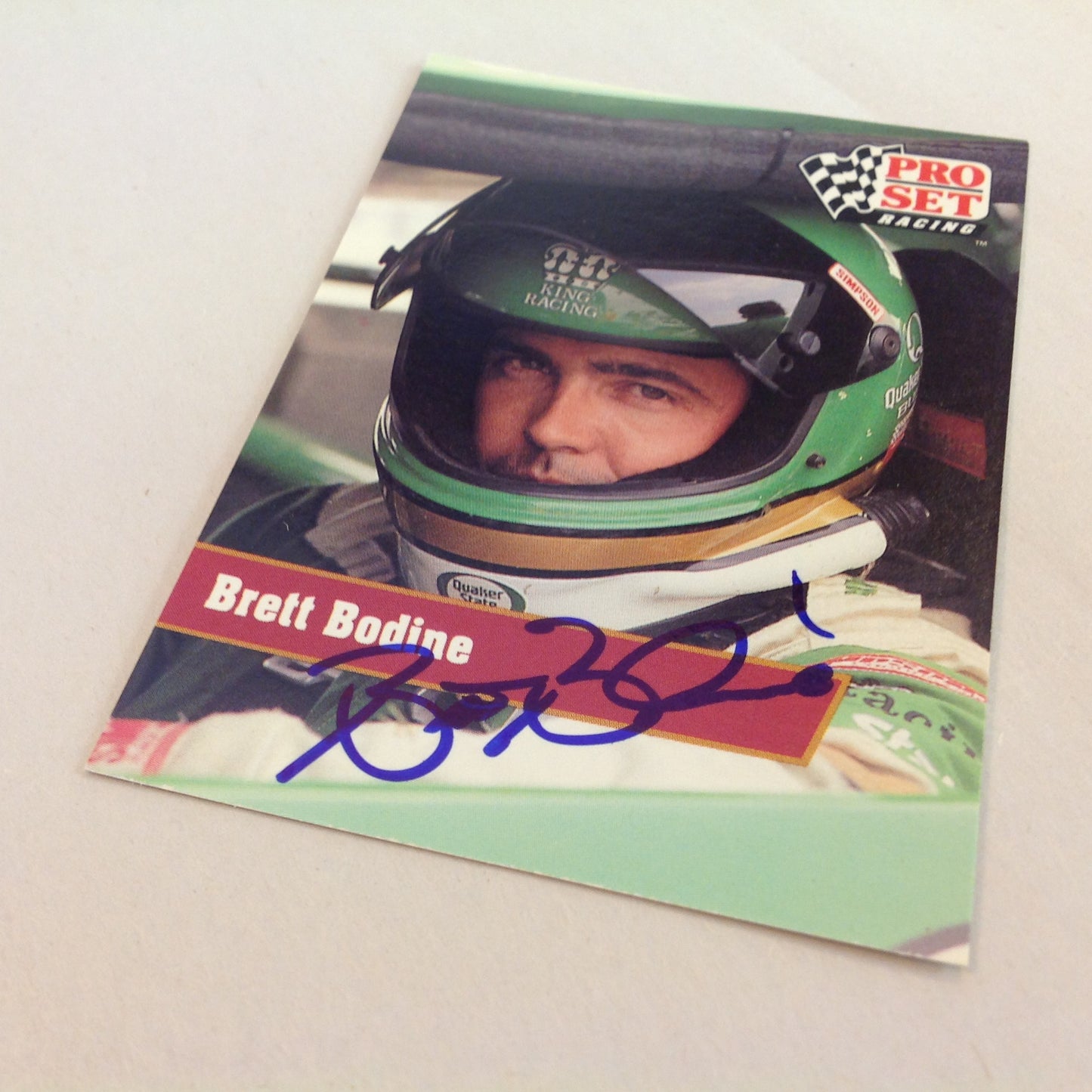 Vintage 1991 Pro Set Racing Signed Card Brett Bodine Helmet NASCAR Autographed