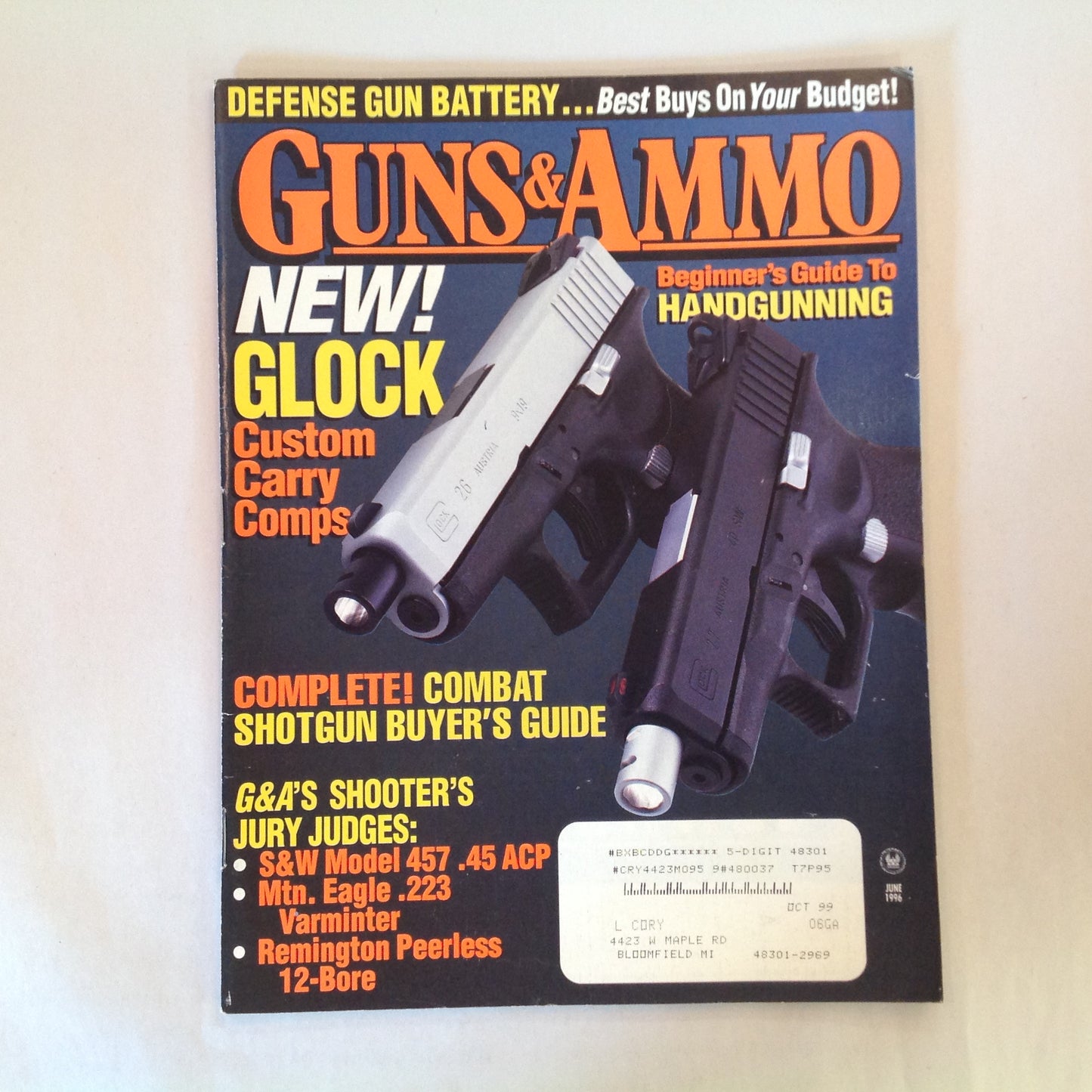 Vintage Jun 1996 Guns & Ammo Magazine New Glock Beginner's Guide to Handgunning Combat Shotgun Buyer's Guide