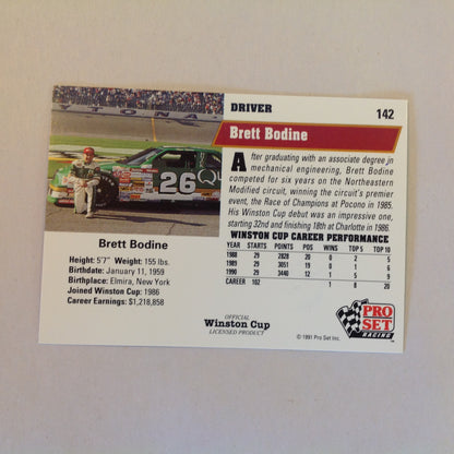 Vintage 1991 Pro Set Racing Signed Card Brett Bodine Helmet NASCAR Autographed